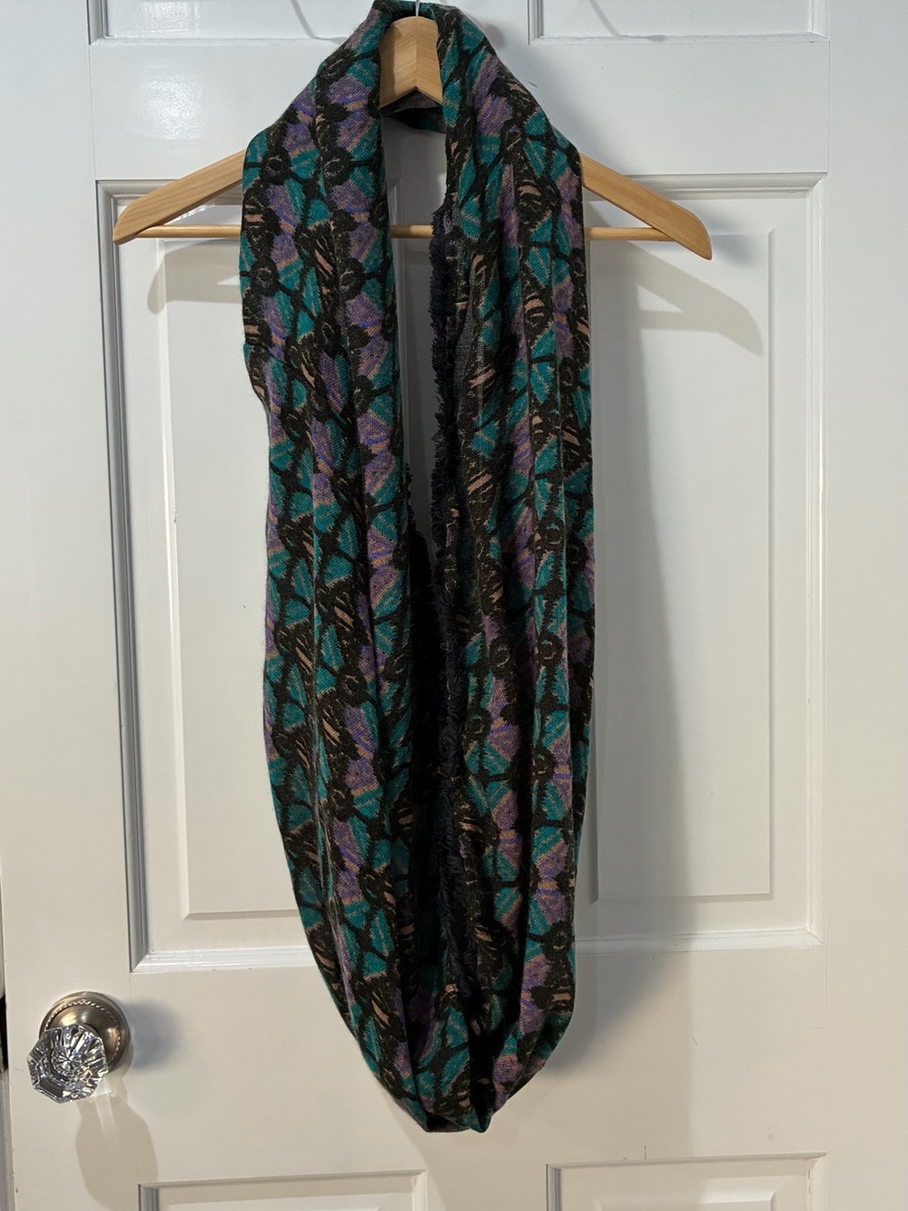 Urban Outfitters Infinity Scarf, with shades of purple, black, and teal.